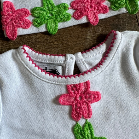 Baby Mud Pie Bodysuit 3-6 Months White Pink Green Floral - Picture 5 of 15